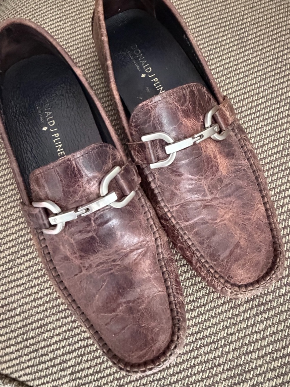 Donald J. Pliner Men’s Distressed Brown Leather Bit Loafers